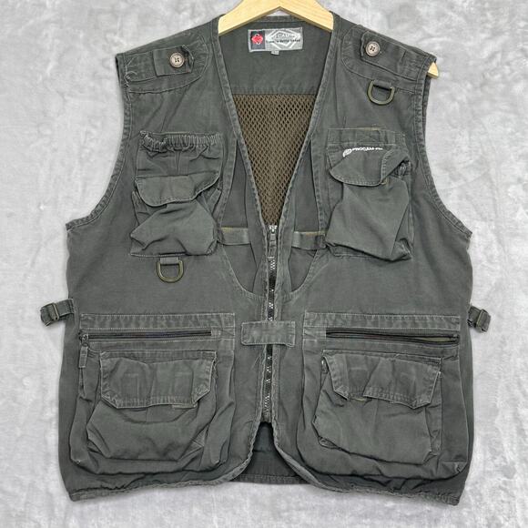 Pro Cam-FLS Vest Mens L Green Multi Pocket Utility Travel Outdoor Fishing Zip - Picture 1 of 11
